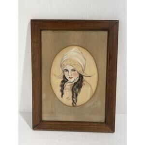 1912 Antique Portrait Painting of Young Woman EHP Stunning‎ Unique 16x12” Framed